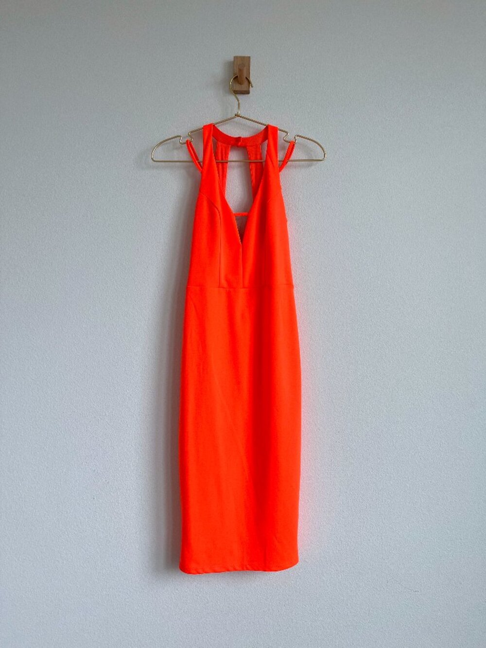 Socialite Neon Orange Midi Dress - Strappy Back Cutout - EUC - Size XS